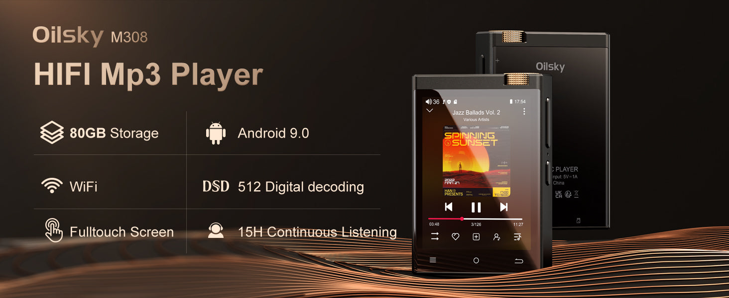 Odtwarzacz hi-fi mp3 vabena — bezstratny dźwięk dsd oilsky, bluetooth, wifi, do 1tb