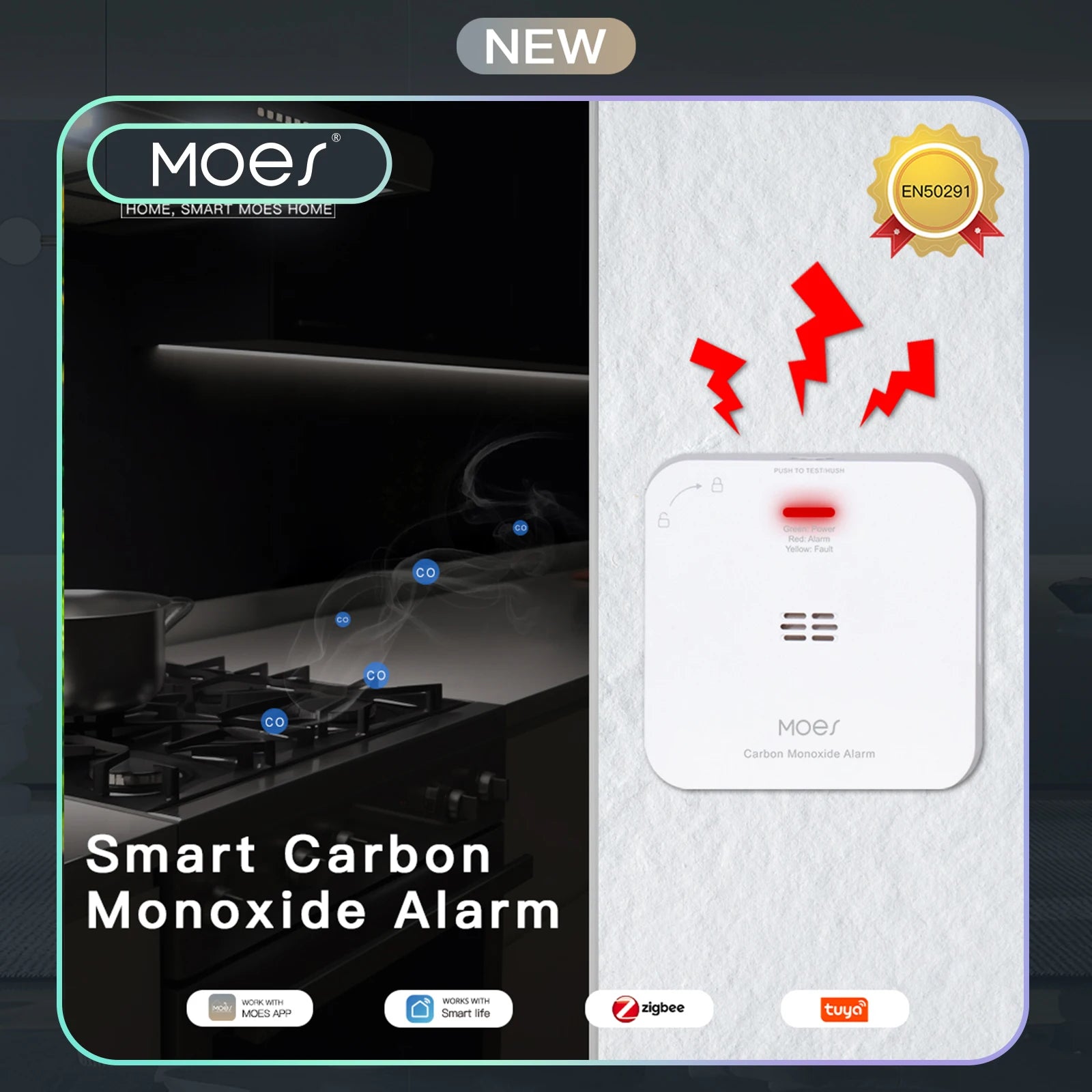 Moes zigbee inteligentny detektor tlenku węgla z alarmem