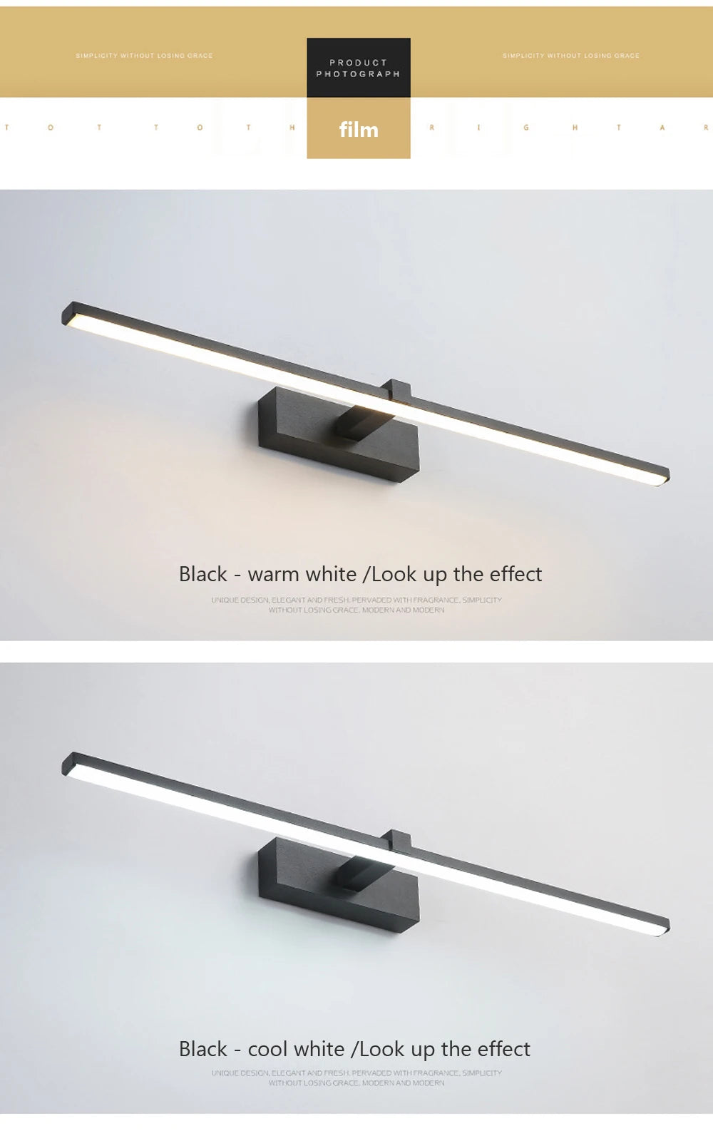 Vabena nowoczesna lampa ścienna led do łazienki, trzy kolory, aluminiowa