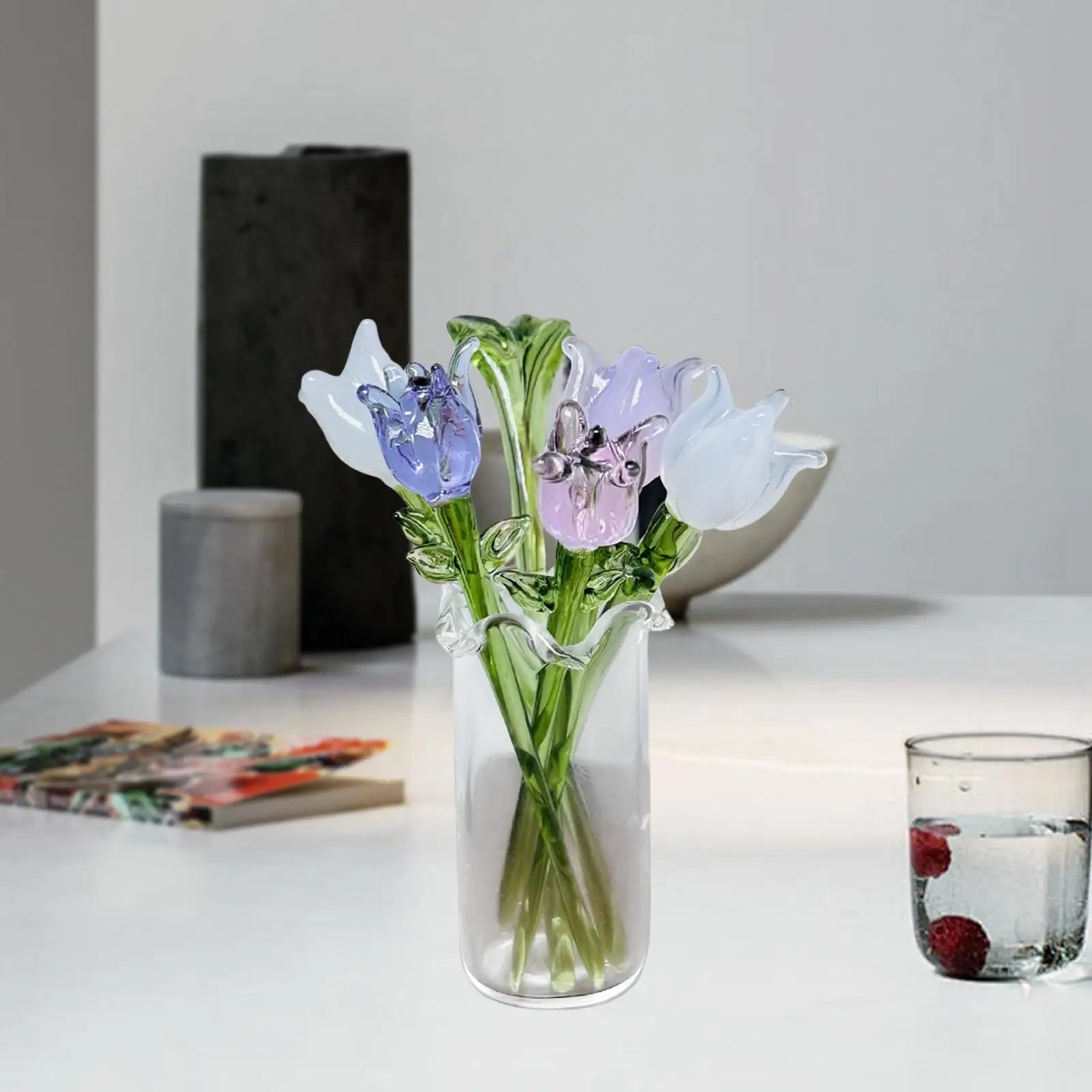 Timeless Glass Flower Bouquet & Vase Figurine | Elegant Home Decor