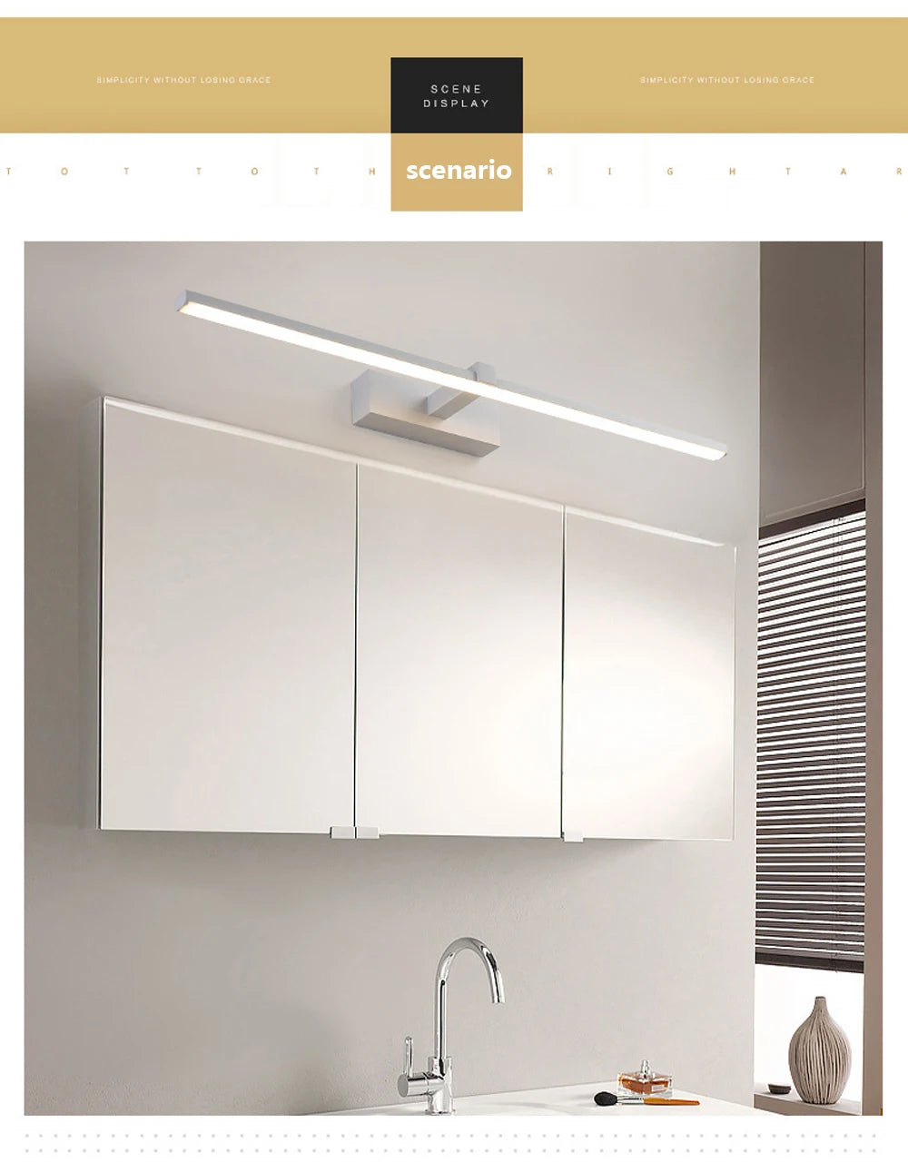 Vabena nowoczesna lampa ścienna led do łazienki, trzy kolory, aluminiowa