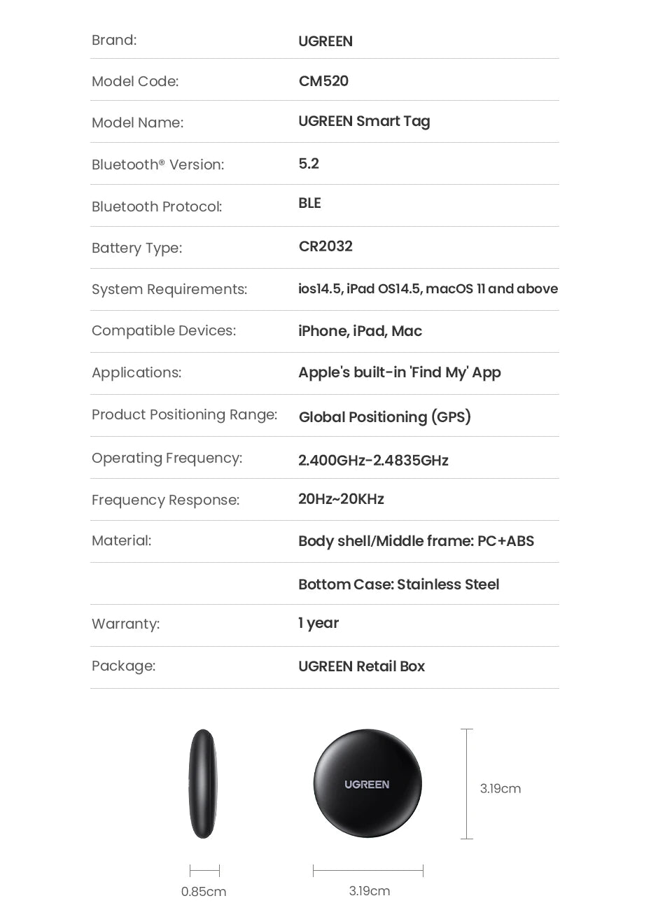 UGREEN Finder Smart Tag with Apple Find My for iOS Devices