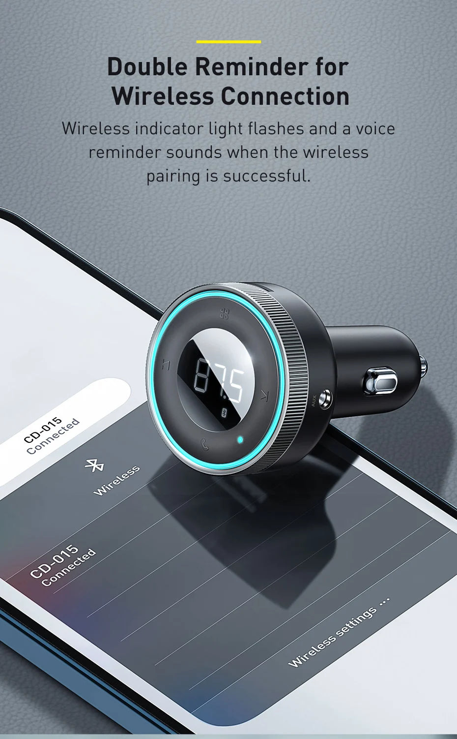 Baseus transmiter fm bluetooth 5.0 i ładowarka samochodowa | bezprzewodowe audio zestaw głośnomówiący