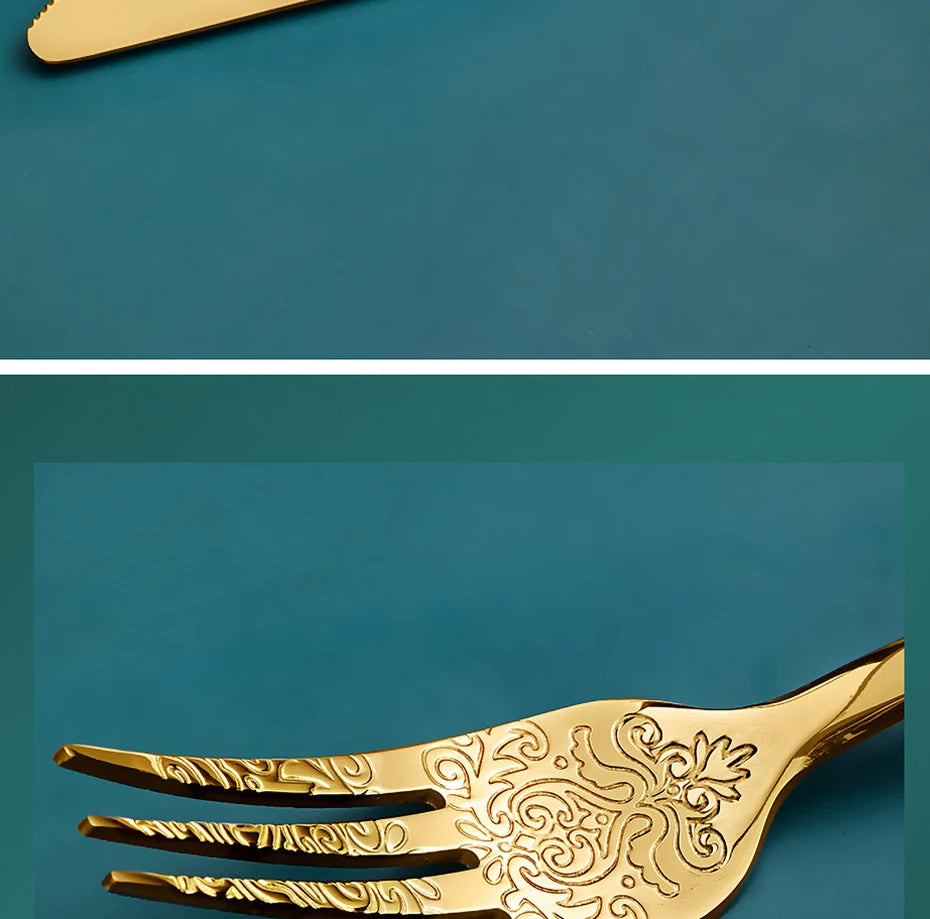 Luxury Vintage Gold Silverware Set | 16/24 Piece Dining Collection