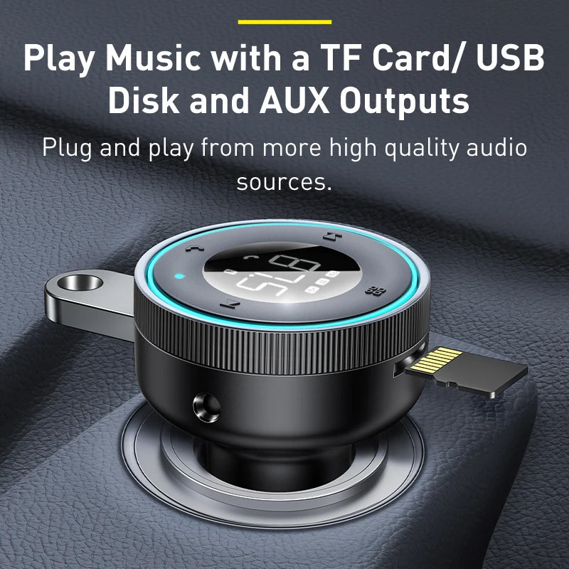 Baseus transmiter fm bluetooth 5.0 i ładowarka samochodowa | bezprzewodowe audio zestaw głośnomówiący