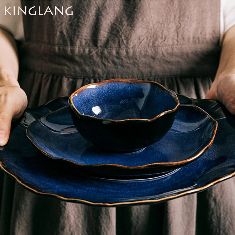 KINGLANG Nordic Irregular Ceramic Plate & Bowl Set - Modern Dining Collection