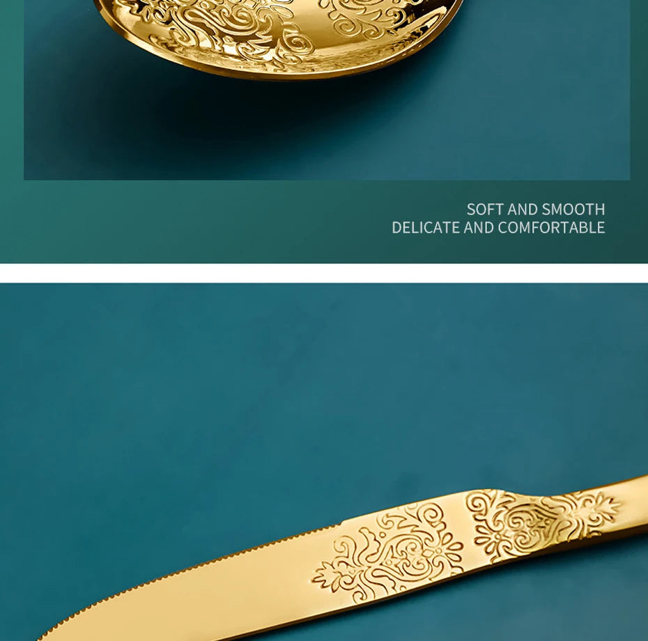 Luxury Vintage Gold Silverware Set | 16/24 Piece Dining Collection