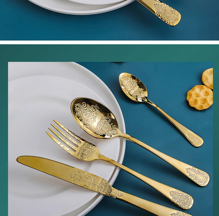 Luxury Vintage Gold Silverware Set | 16/24 Piece Dining Collection