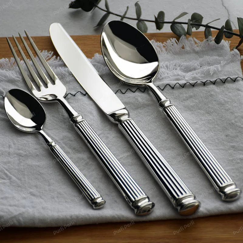 Europe Silver Luxury 18/10 Stainless Steel Roman Column Cutlery Set