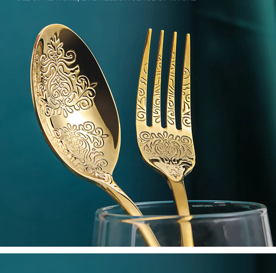 Luxury Vintage Gold Silverware Set | 16/24 Piece Dining Collection