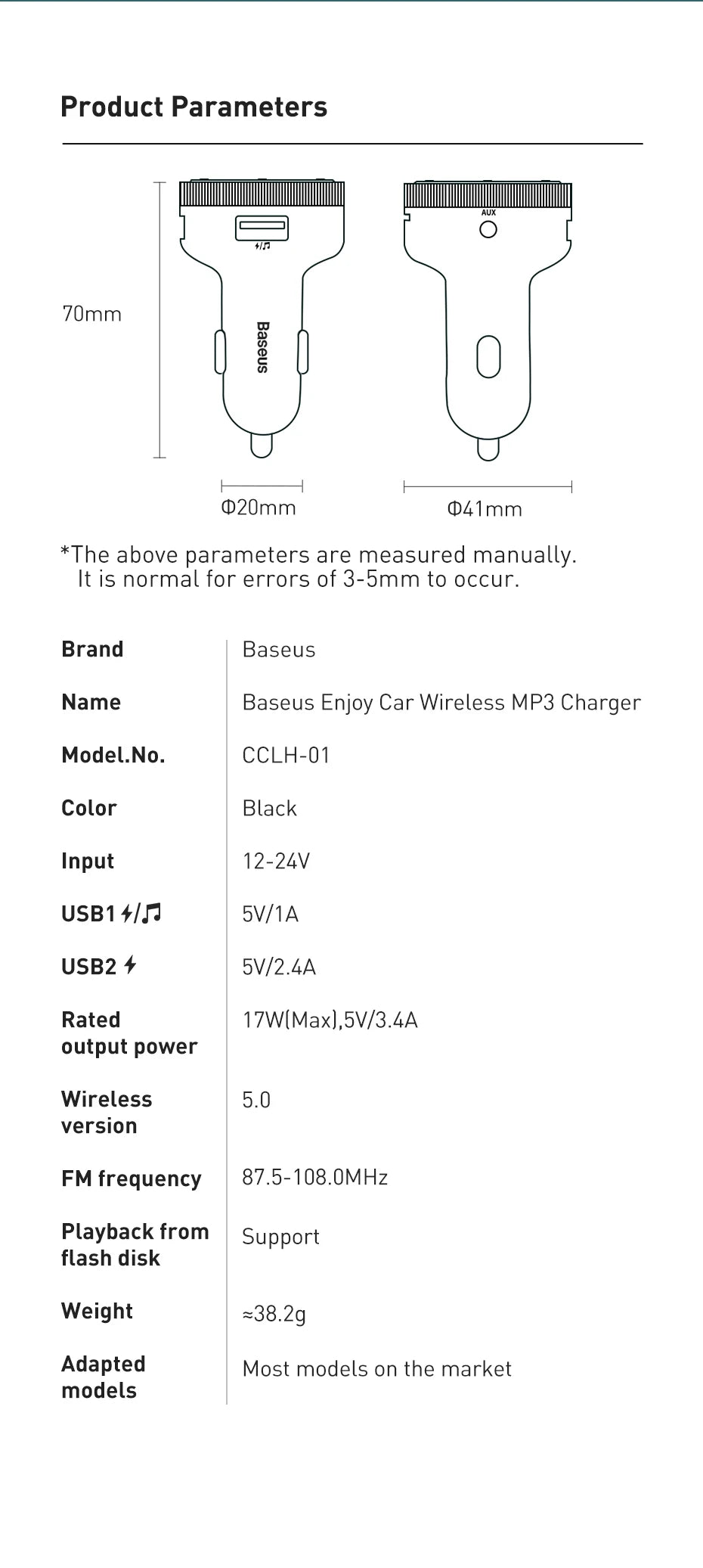Baseus transmiter fm bluetooth 5.0 i ładowarka samochodowa | bezprzewodowe audio zestaw głośnomówiący