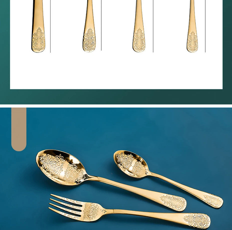 Luxury Vintage Gold Silverware Set | 16/24 Piece Dining Collection