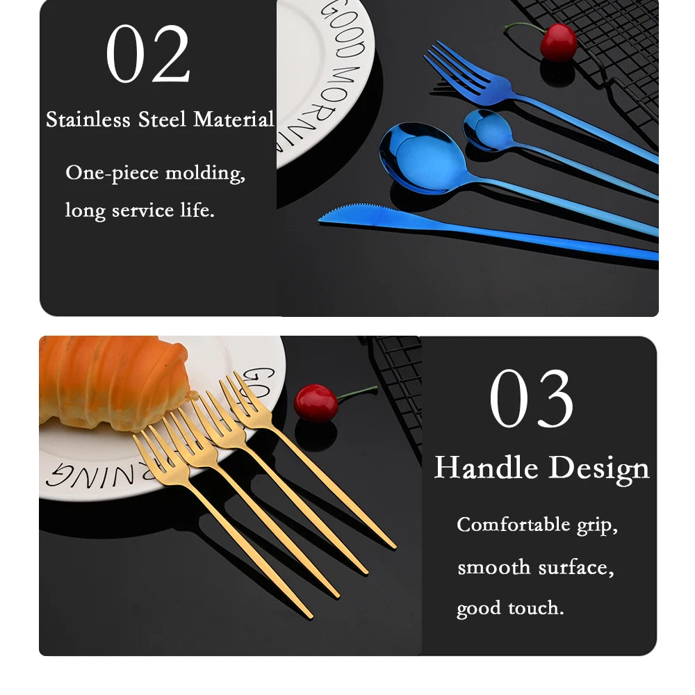 30-Piece Black Gold Stainless Steel Dinnerware Set | Kitchen Cutlery