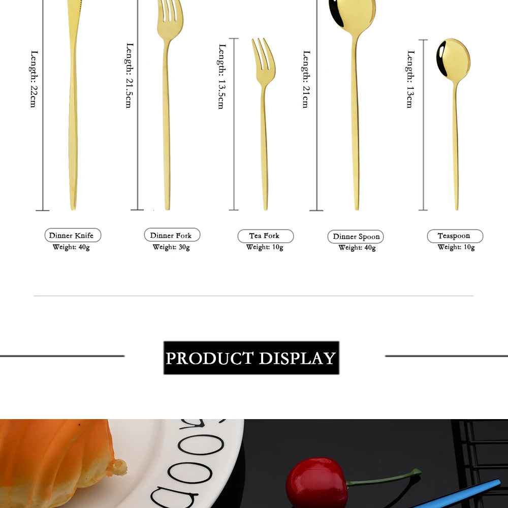 30-Piece Black Gold Stainless Steel Dinnerware Set | Kitchen Cutlery