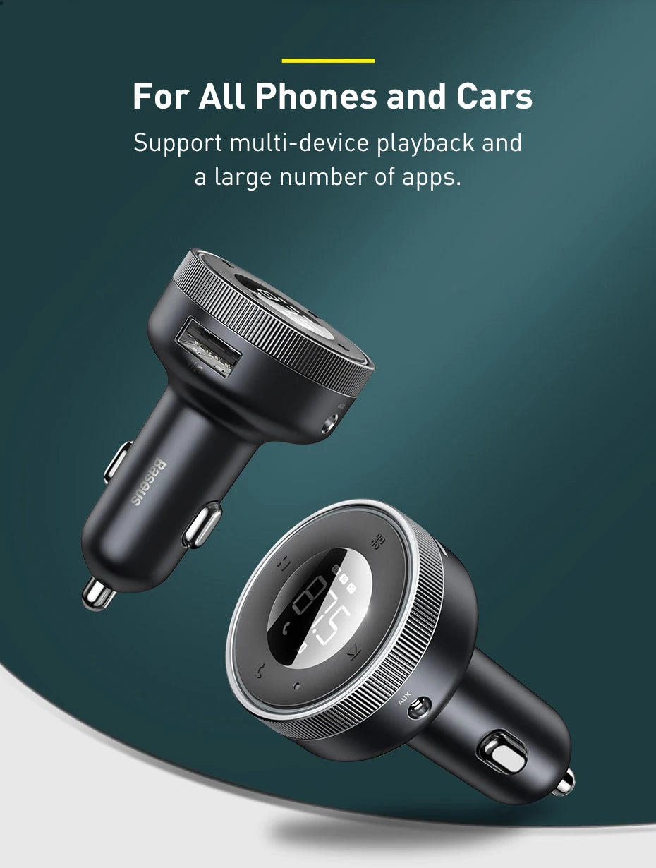 Baseus transmiter fm bluetooth 5.0 i ładowarka samochodowa | bezprzewodowe audio zestaw głośnomówiący