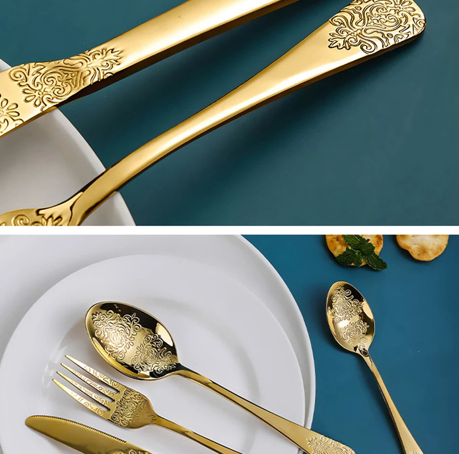 Luxury Vintage Gold Silverware Set | 16/24 Piece Dining Collection