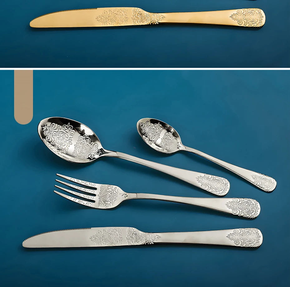 Luxury Vintage Gold Silverware Set | 16/24 Piece Dining Collection