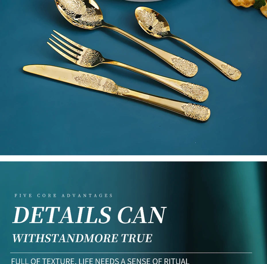 Luxury Vintage Gold Silverware Set | 16/24 Piece Dining Collection