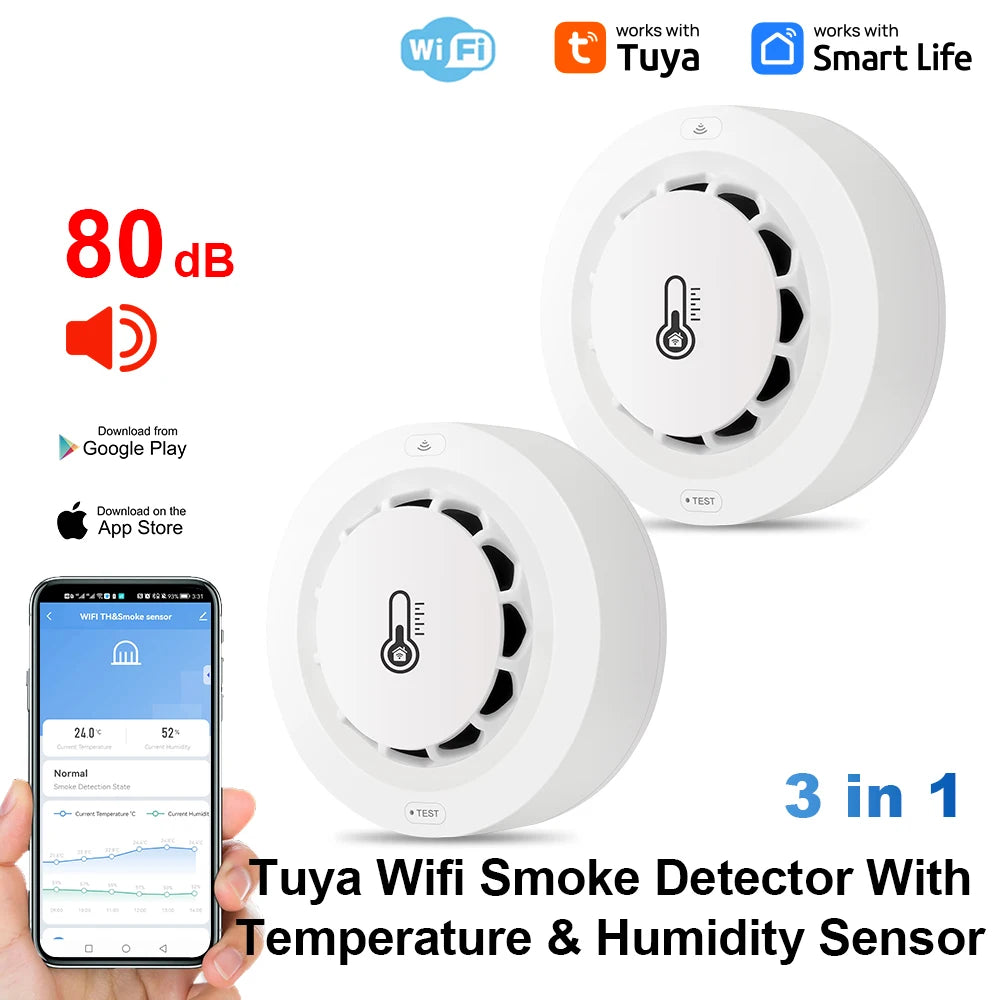 Detektor dymu tuya smart wifi i bluetooth z temperaturą i wilgotnością
