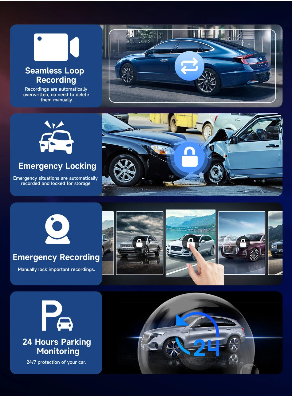 Kamera samochodowa 4k 10/11.26" z bezprzewodowym carplay i android auto | gps | podwójny obiektyw