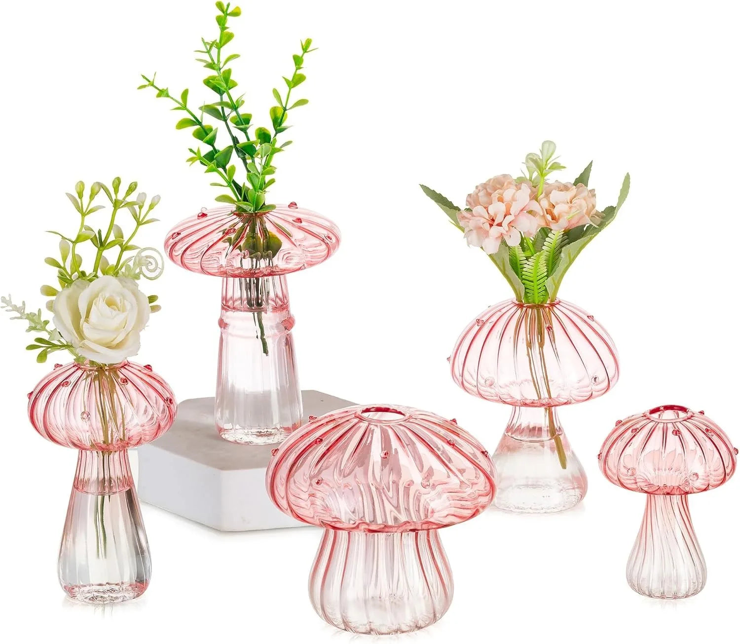 5Pcs Colourful Mushroom Glass Vases | Hydroponic Flower Pots Home Decor