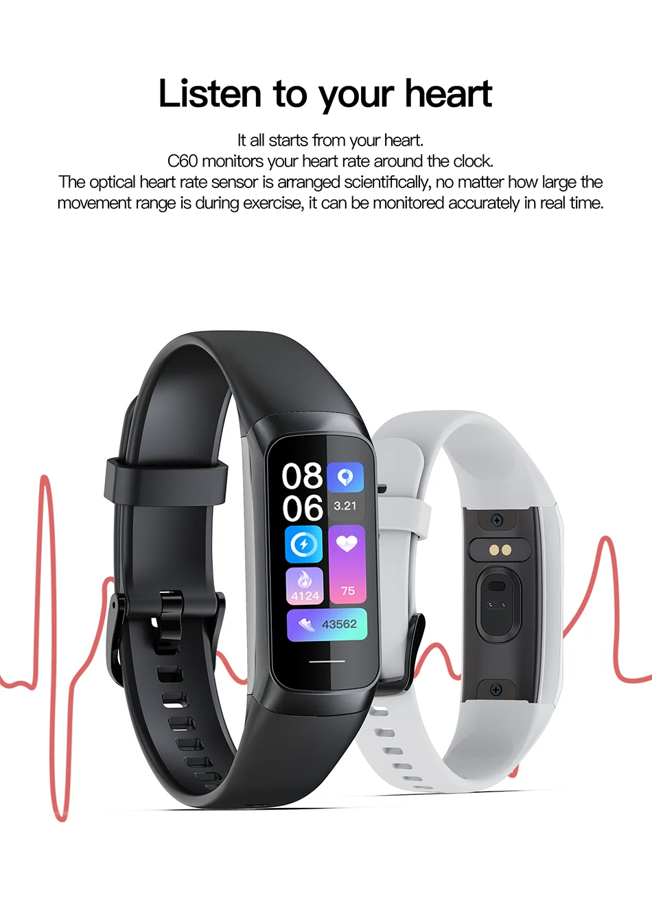Zegarek smartwatch lige amoled - monitor tętna i aktywności fizycznej