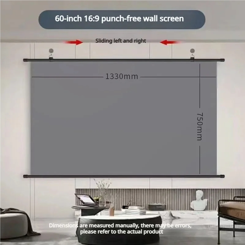 Ekran projekcyjny xiaohui antyrefleksyjny hd 16:9 – bezinwazyjny montaż ścienny – kino domowe (60-133 cale)