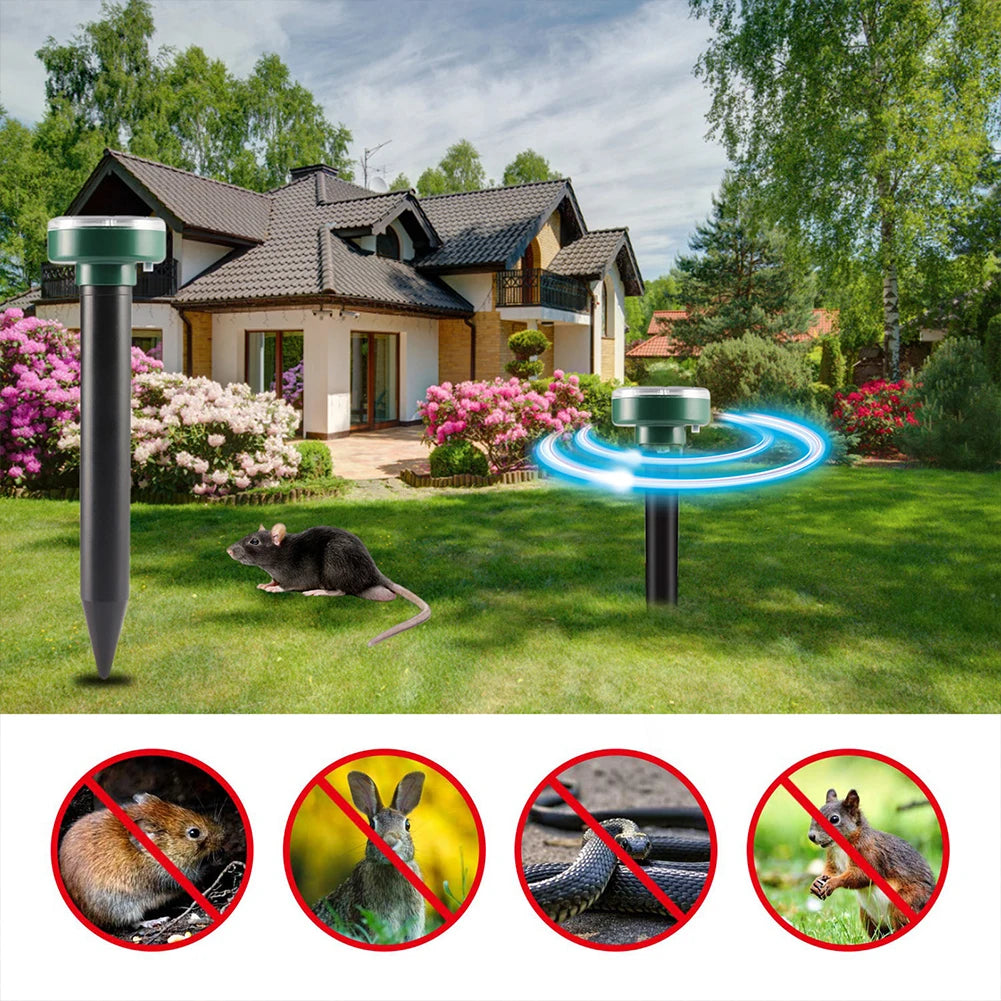 Solar Ultrasonic Pest Repeller - Outdoor Lawn Mouse, Snake & Insect Defense