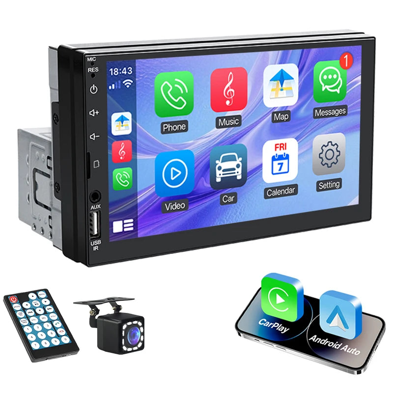 Radio samochodowe hippcron 7 cali 1 din - odtwarzacz multimedialny carplay android auto