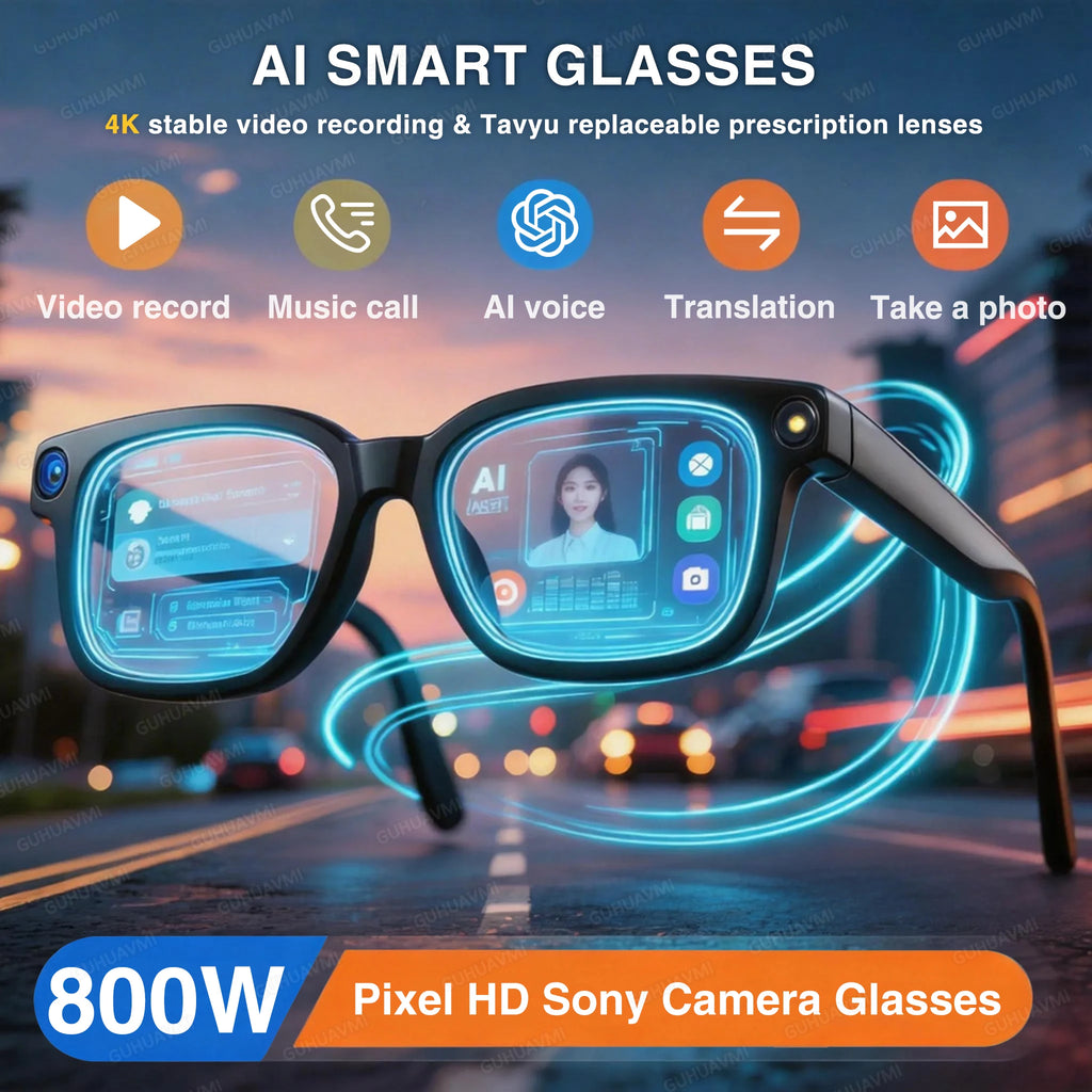 Guhuavmi 800w hd okulary z kamerą dla mężczyzn - bezdotykowy tłumacz i wideo