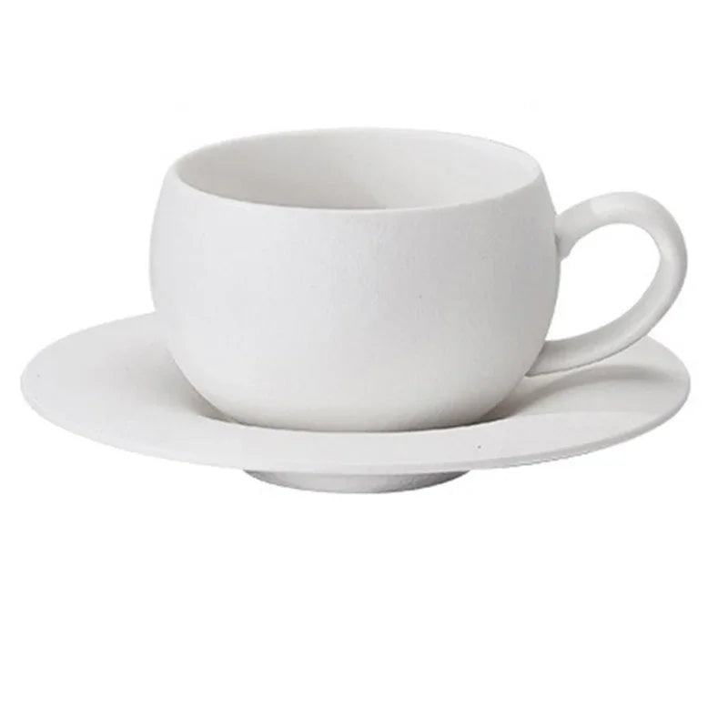 Artisan Fired Stone Ceramic Mug & Saucer Set | Rustic Elegance