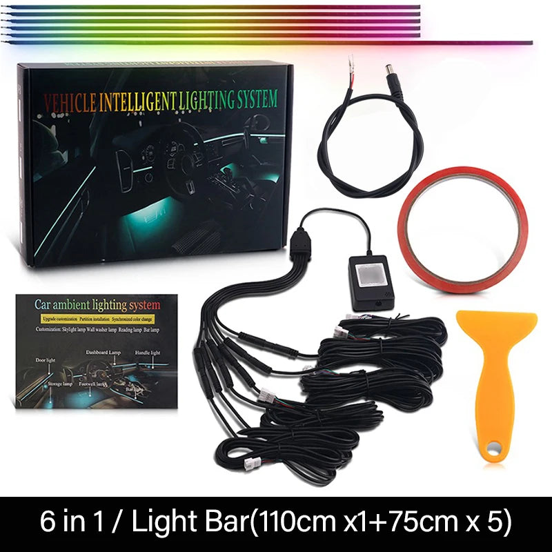 18-in-1 Car Interior RGB Ambient Light Kit - 64 Colors, App Controlled Symphony Lighting