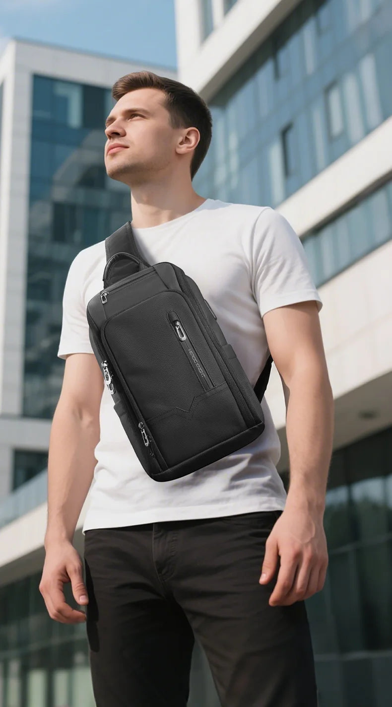 Torba męska na ramię antykradzieżowa hk | wodoodporny sling na klatkę piersiową z usb