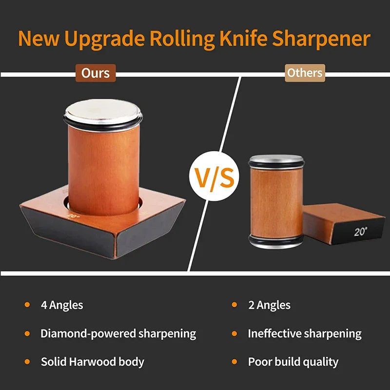 Vabena Wooden 4-Angle Rolling Knife Sharpener Kit with Diamond Stones
