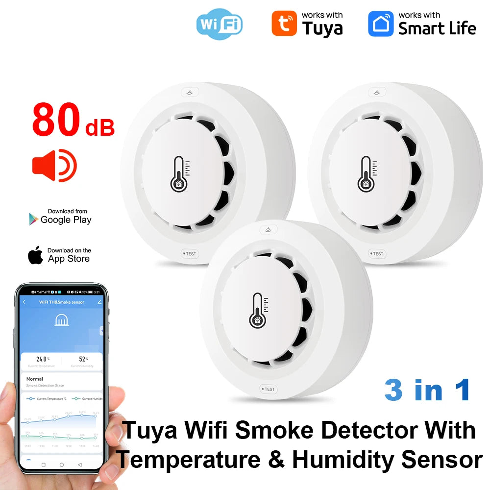 Detektor dymu tuya smart wifi i bluetooth z temperaturą i wilgotnością