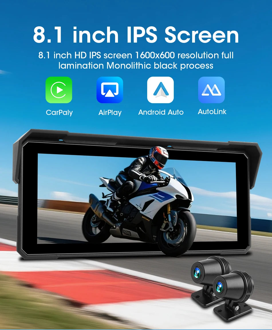 Monitor motocyklowy jansite 8.1" 4k z rejestratorem dvr, carplay i gps
