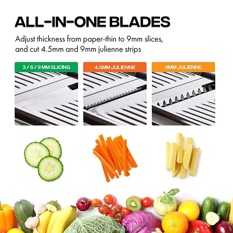 LMETJMA Adjustable Mandoline Slicer - Stainless Steel Vegetable Chopper & Cutter