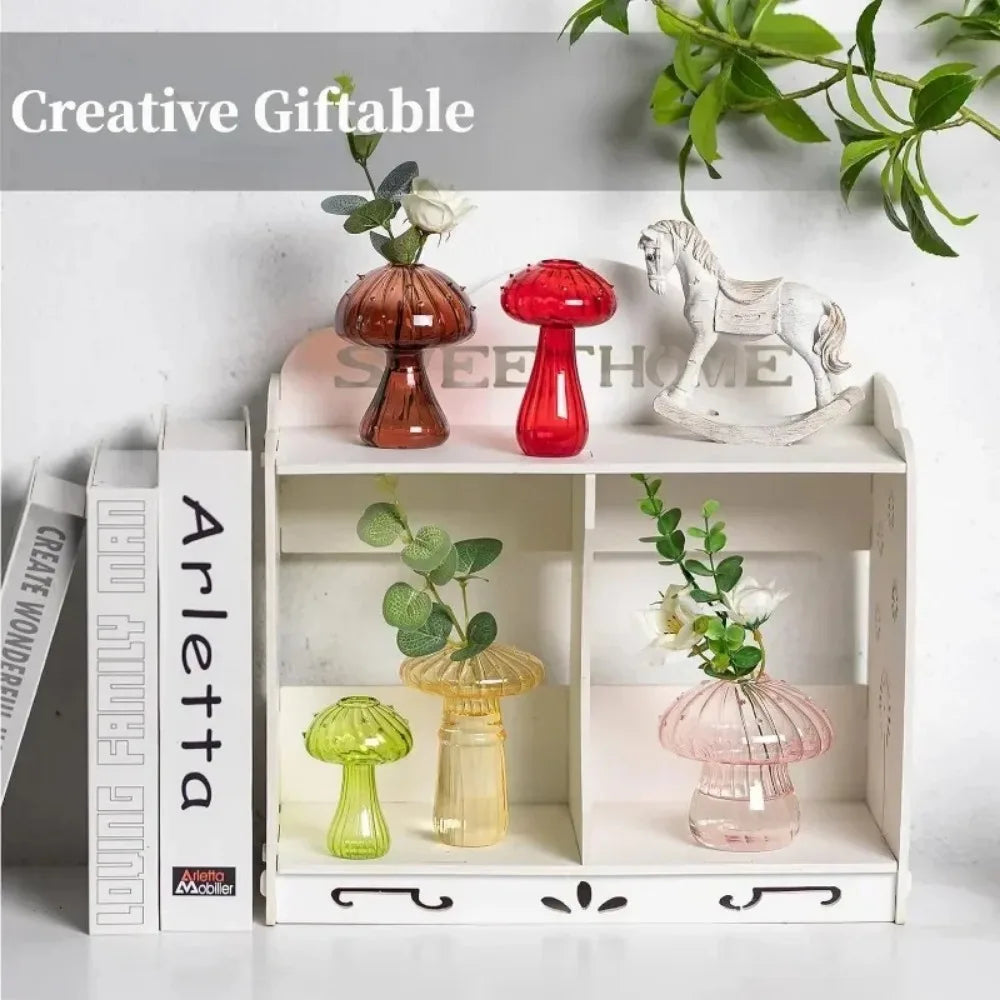 Mushroom Glass Vase Set | Hydroponic Home Decor | Unique Plant Vases