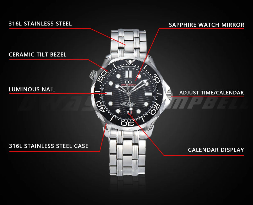 Vabena męski zegarek automatyczny 42mm nh35 | szkło szafirowe