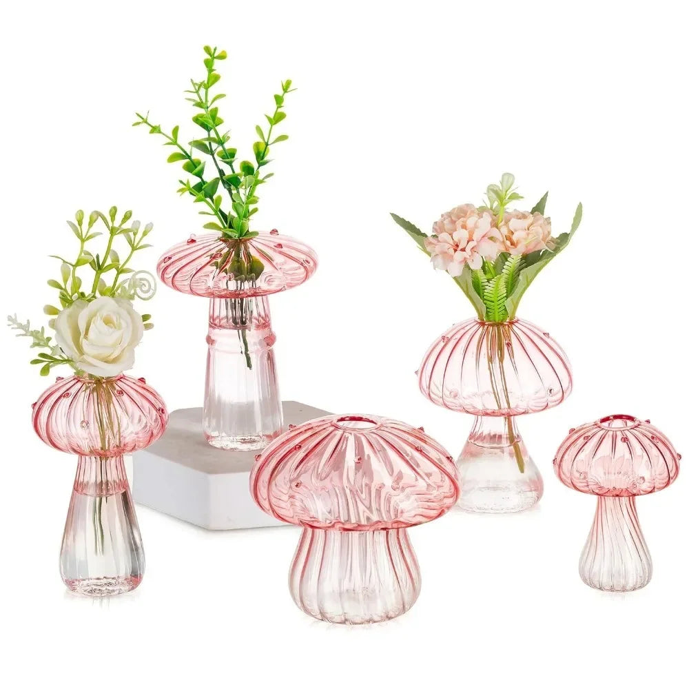 5Pcs Colourful Mushroom Glass Vases | Hydroponic Flower Pots Home Decor
