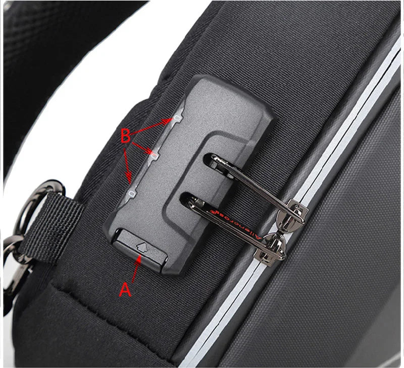 Męska torba antykradzieżowa na ramię z portem usb i zamkiem szyfrowym do pracy i podróży