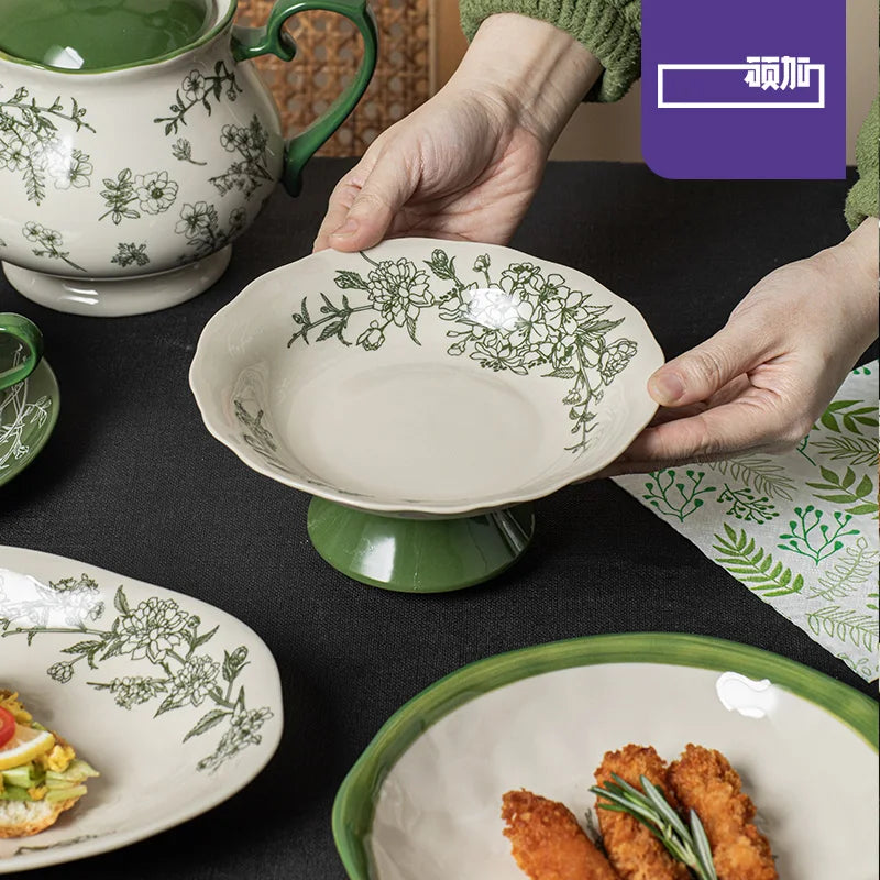 SOLECASA Floral Porcelain Dinnerware Set - Green Design