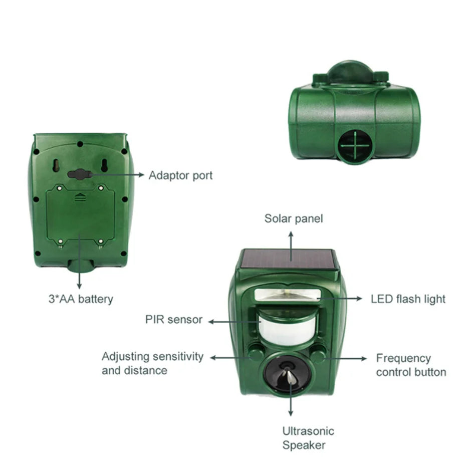 Solar Ultrasonic Animal Repeller - Outdoor Pest Control