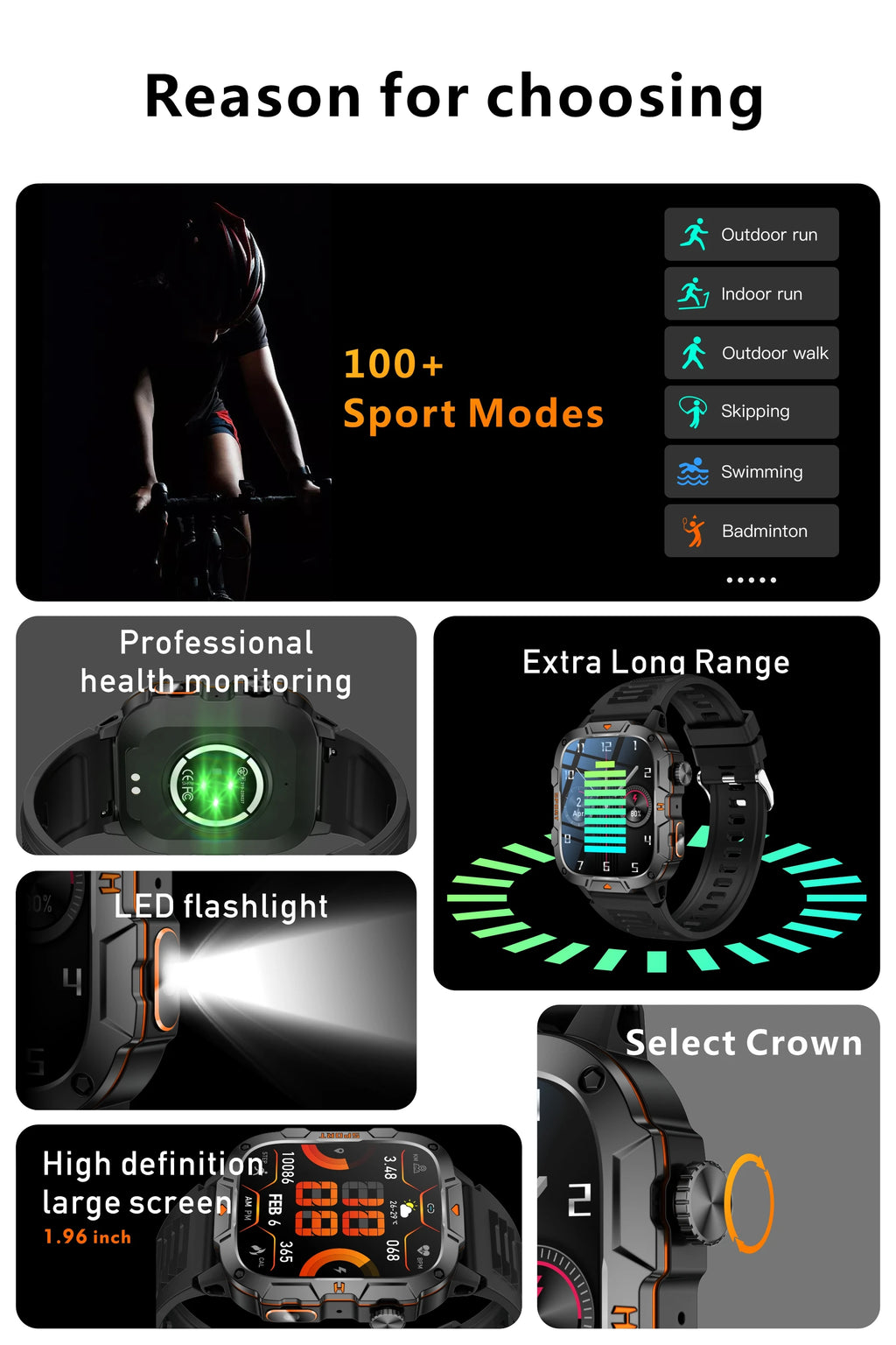 Wojskowy smartwatch dla mężczyzn | wyświetlacz amoled | taktyczny zegarek 5atm