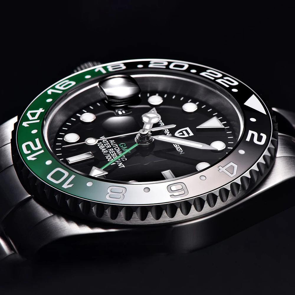 Zegarek mechaniczny męski pagani design pd-1662 luksusowy gmt - szafir, stal, wodoodporny 100m