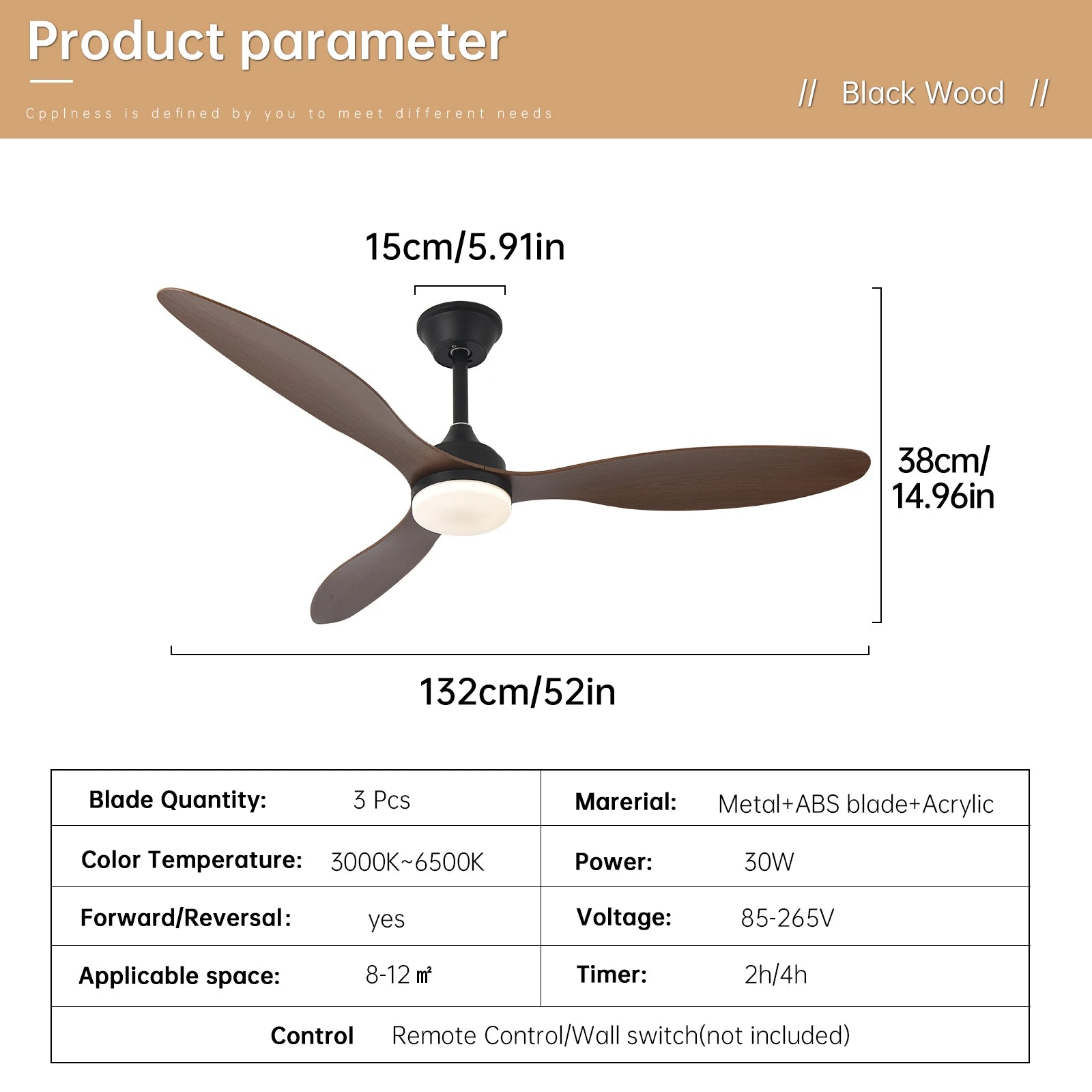 Niskoprofilowy wentylator sufitowy z oświetleniem i pilotem | 25"/42"/52" do wnętrz i na zewnątrz