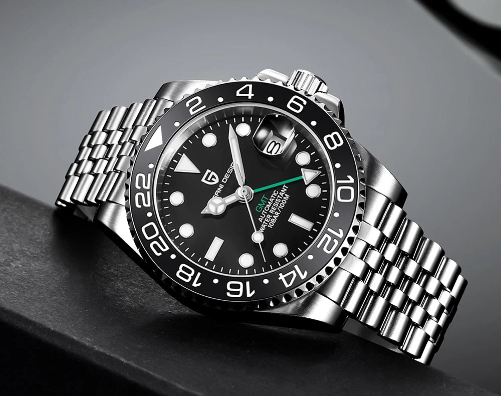 Zegarek mechaniczny męski pagani design pd-1662 luksusowy gmt - szafir, stal, wodoodporny 100m