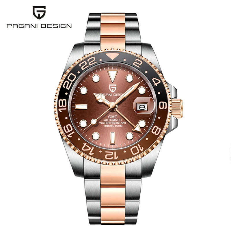Zegarek mechaniczny męski pagani design pd-1662 luksusowy gmt - szafir, stal, wodoodporny 100m