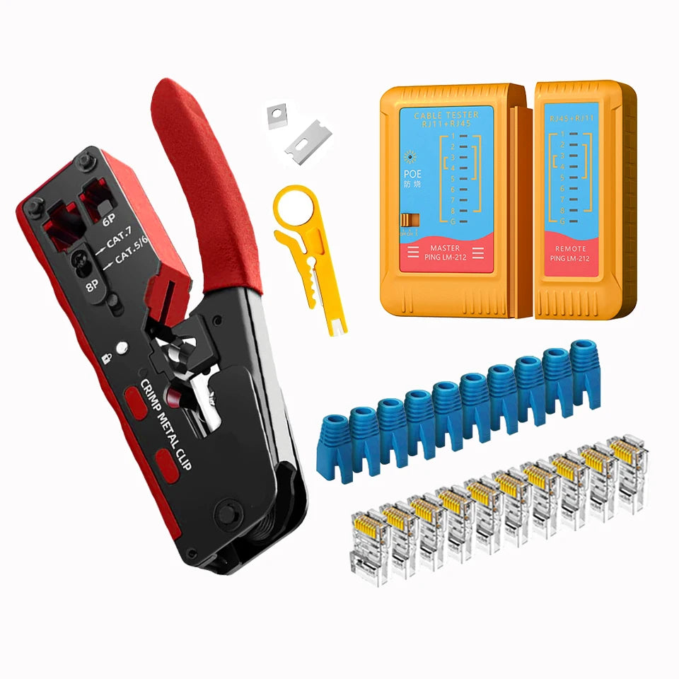 Vabena zaciskarka przepustowa rj45 rj12 rj11 i zestaw do ściągania izolacji | zaciskarka kabli ethernet cat5e-cat7