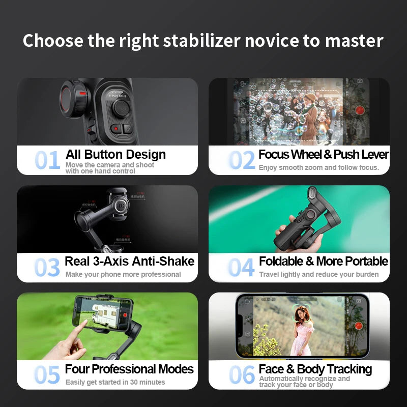 Stabilizator gimbalowy aochuan 3-osiowy do smartfonów z lampą led